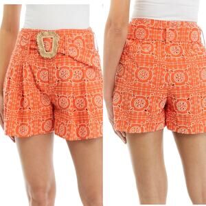 Sam Edelman Womens Romy Short Size 4 Orange White Eyelet Lace High Rise *NO BELT